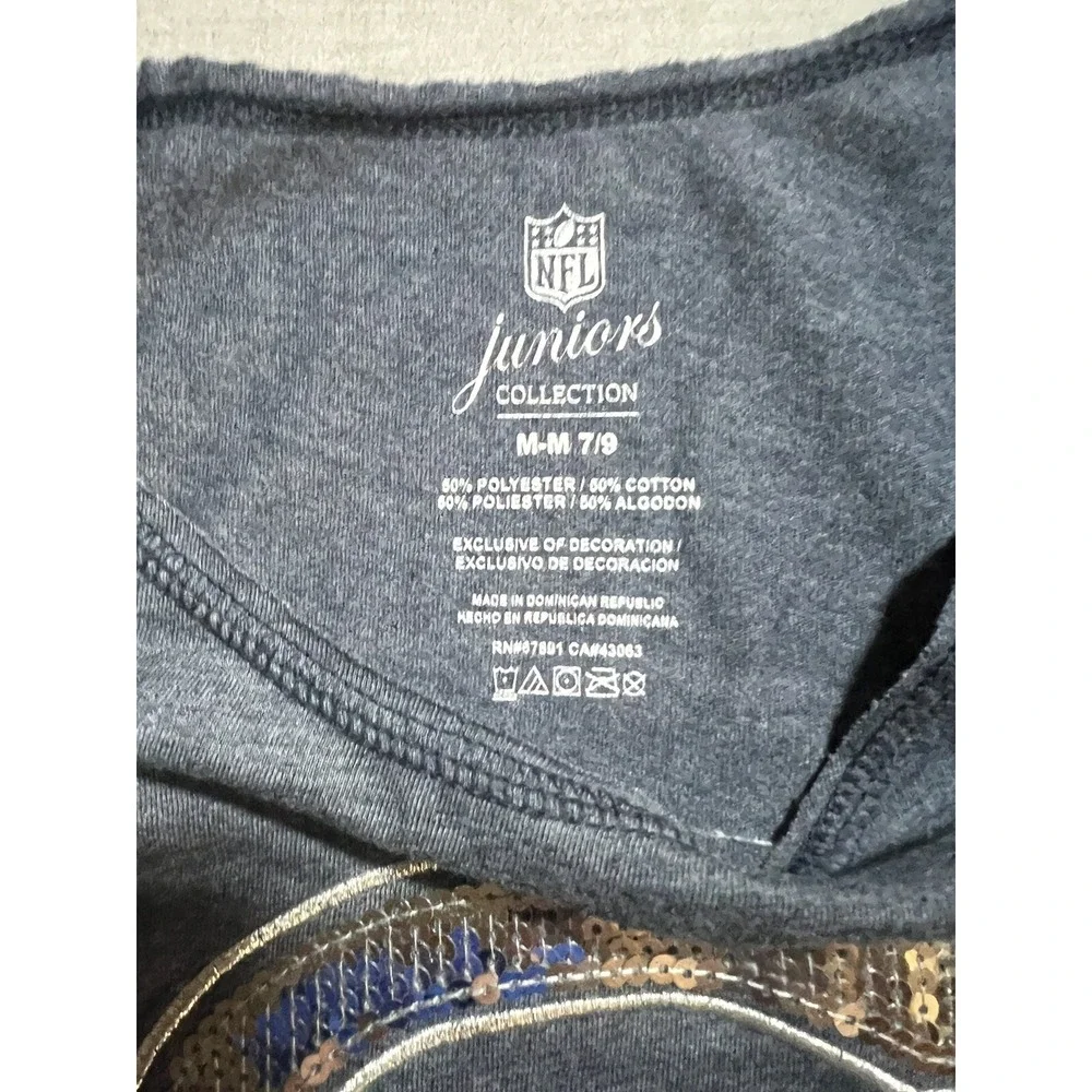 Chicago Bears Sequin NFL Teens Apparel Shirt Girls Medium Blue Short Sleeve NWOT